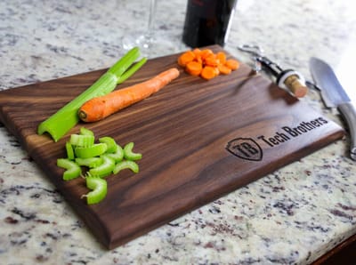 Corner Logo Client Gift Board, cutting board engraved by Naked Wood Works