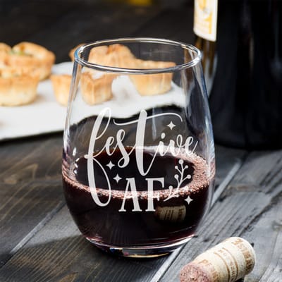 Festive AF Christmas Wine Glass, wine glass engraved by Naked Wood Works