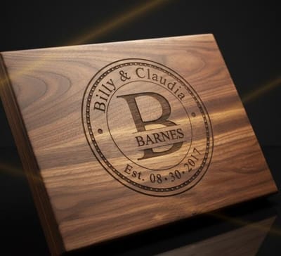 Circle Monogram Board and Coaster Gift Set, board and coaster set engraved by Naked Wood Works