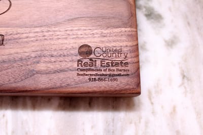 Realtor Logo Corner Closing Board, cutting board engraved by Naked Wood Works