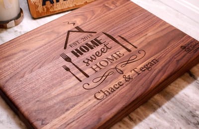 Home Sweet Home Names Cutting Board, cutting board engraved by Naked Wood Works