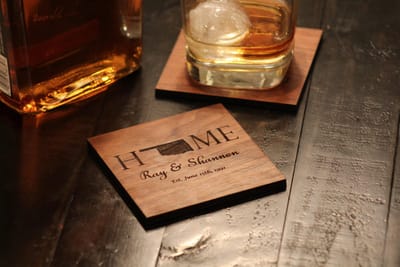 Home State Names Coasters, coaster set engraved by Naked Wood Works