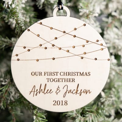 Our First Christmas Together Ornament, ornament engraved by Naked Wood Works