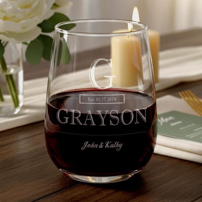 Monogram Last Name Wedding Wine Glass, wine glass engraved by Naked Wood Works
