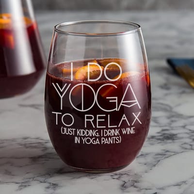 I Do Yoga to Relax Wine Glass, wine glass engraved by Naked Wood Works