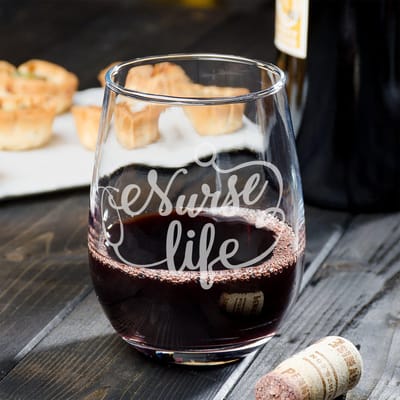 Nurse Life Wine Glass, wine glass engraved by Naked Wood Works