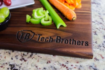 Corner Logo Cutting Board, cutting board engraved by Naked Wood Works