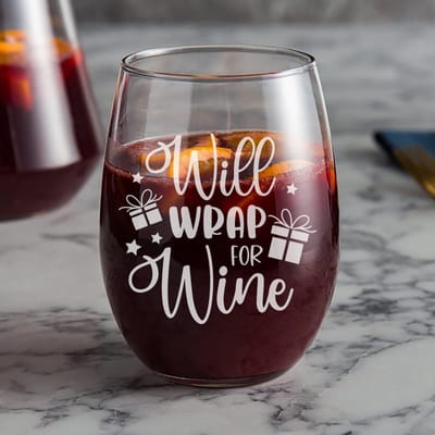 Will Wrap for Wine Glass, wine glass engraved by Naked Wood Works