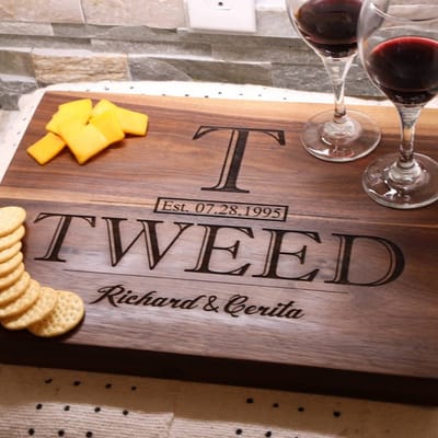 Framed Date Last Name Charcuterie Board, serving board engraved by Naked Wood Works